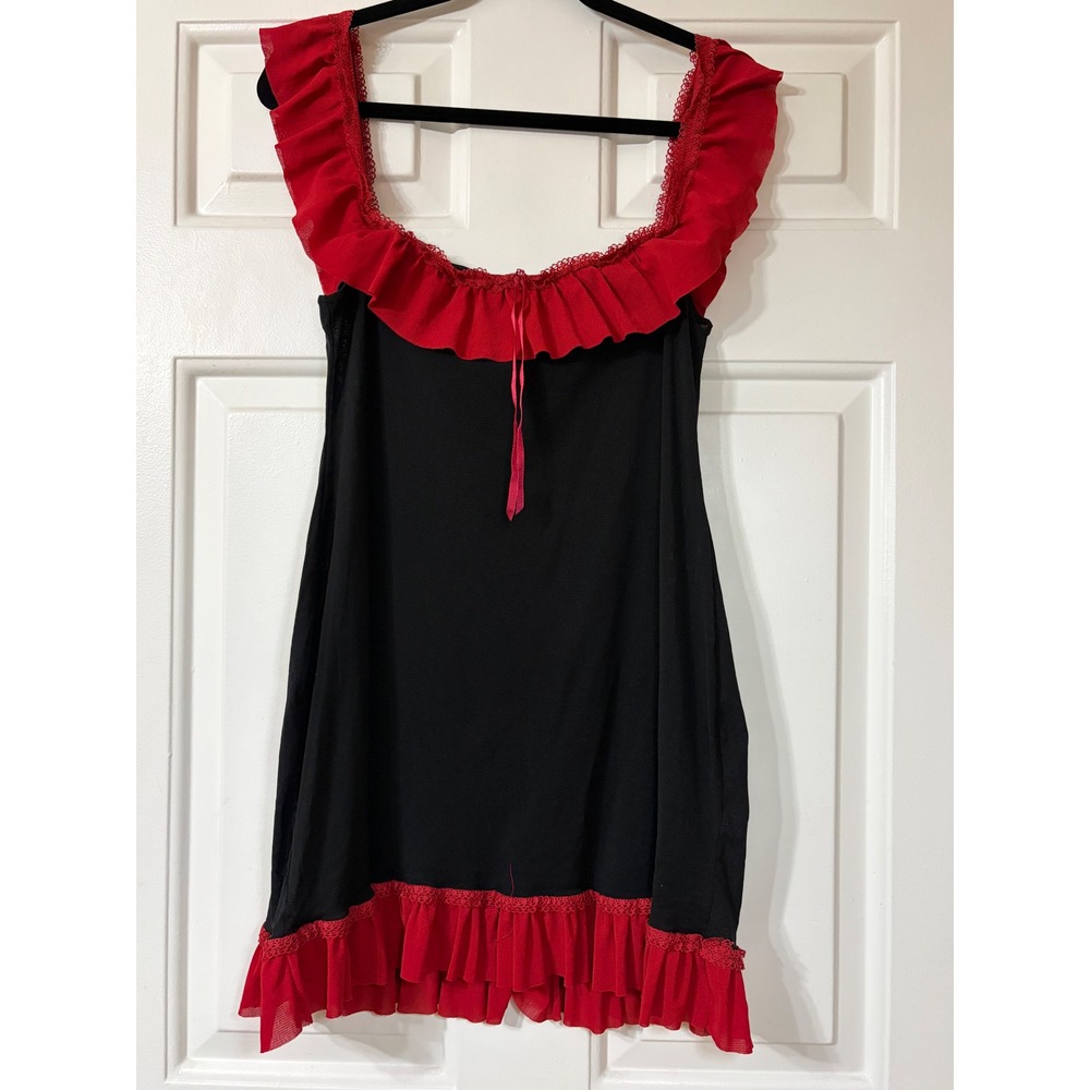 The Emerald Queen | Ruffle Mesh plus size Nightie Dress 1X-3X || Black Red|